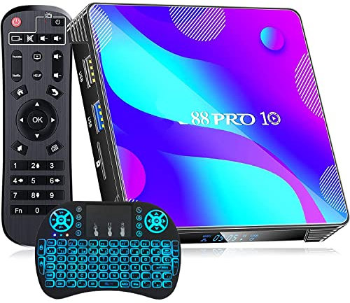 Android TV Box 11.0, 4GB RAM 32GB ROM RK3318 Quad-Core Support Cast Screen 2.4G/5G Wifi BT 4.0 3D 4K USB 3.0 LAN 1000M Ethernet Smart TV Box,with Wireless Mini Keyboard,4GB+64GB