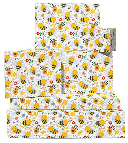 Bienen-Geschenkpapier – 6 Bögen Blumen-Geschenkpapier – Blume und Biene – Tier-Geschenkpapier für Kinder, Junge, Mädchen, Frauen – für Geburtstag oder Babyparty – Central 23