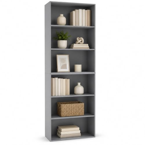 URBNLIVING 6 Tier Wide Wooden Bookcase Display Storage Shelf Unit | Modern Design, Large Open Shelving, Extensive Storage, Durable MDF, Easy Self-Assembly, Home & Office Use