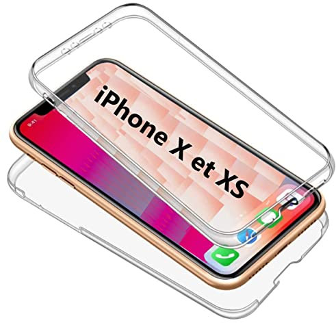 COQTEL® Coque pour iPhone X 360 Transparente Protection intégrale en Silicone Antichoc Compatible XS