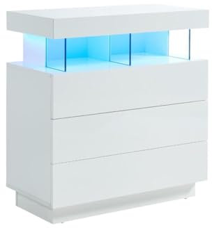 Vente-unique - Commode 3 tiroirs - avec LEDs - MDF - Blanc laqué - Fabio II