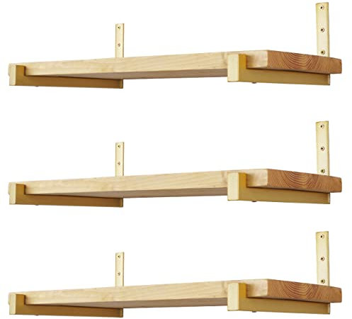 6 Pcs Heavy Duty Shelf Bracket with Lip Iron Metal Wall Mounted Industrial Floating Shelf Brackets Support for DIY Storage Space (200mm/8) Gold