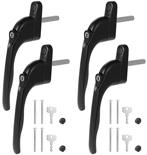 Faankiton 4 Piezas Manijas de Ventana con Cerradura con 4 Llaves, Manilla con Cerrojo para Ventana en Aluminio, Universal Espag Manija de Ventana, Longitud del Husillo: 43 mm (Negro)