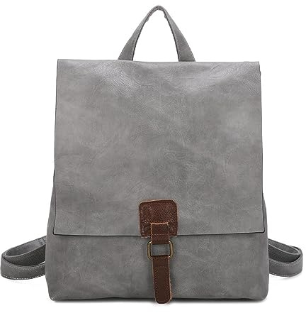OBC Damen Rucksack Tasche Crossbody Handtasche Messenger Schultertasche Umhängetasche Shopper Vintage Kuriertasche Überschlagtasche Leder Optik Grau 32x33x10 cm
