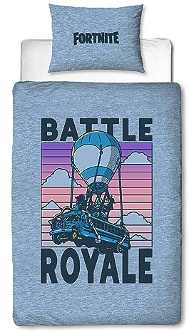 Character World Fortnite - Set copripiumino singolo per bambini, reversibile, double-face, con federa coordinata, in policotone, motivo Battle Royale