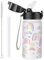 OLDLEY 420ml/14oz Kinder Edelstahl Isolierte Wasserflasche mit Stroh für Schule Metall Vakuum Kleine Flasche Lecksicher Halten Heiße Kalte Jungen Mädchen Kleinkinder Kinder(Regenbogen, 420ml)