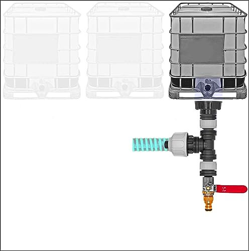 Spezial IBC Container Tank Verbinder Set | Kupplung für Spiralschlauch Regen Wasser | Spiralschlauch innen Ø 20mm > Winkel für Spiralschlauch + Hahn2