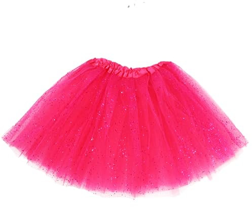 Tutu Falda Elástico para Mujer Niña, Falda Purpurina Brillante, Falda de Tul de 3 Capas de Longitud 30cm 40cm 70cm, Falda Ballet para Disfraces Danza (40cm, Purpurina Fucsia)