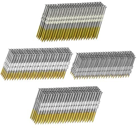 SITLDY 21 Degree Framing Nails 4 SIZES (2+2-1/2+3.0) Ring Shank+3-1/2 Smooth Shank), Full Round Head Hot Dipped Galvanized, 100 per Size, 400 Count, Assorted Size, 20 to 22 Degree Framing Nailer