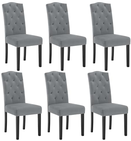 Lestarain 6er Esszimmerstühle, Küchenstuhl mit hoher Rückenlehne, Polsterstuhl mit Samtbezug, Moderne Stühle, für Esszimmer Küche Wohnzimmer, Massivholzbeine, Hellgrau, LCNI119002-6
