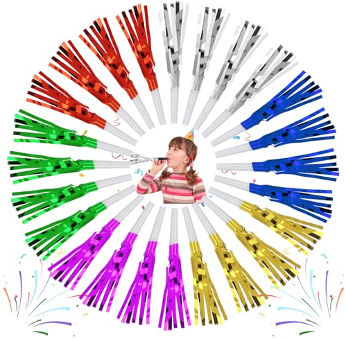 ASTER 24 Stück Party Krachmacher, Mehrfarbig Pfeifen Partyzubehör Tröte, Musikalische Geburtstagsfeier, Partytröten Luftrüssel für Geburtstag Sportveranstaltungen Neujahr Weihnachten