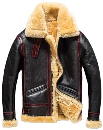Klassische Schaffell Mantel Fleece Jacke Männer Dicke Warme Pelz Mantel Winter Leder Motorrad Jacke Mantel, braun, XL