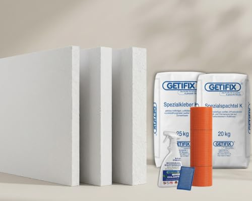 GETIFIX Klimaplatte-Set vorgrundiert 30 mm für 15 m², feuchteregulierende Kalziumsilikatplatten, Dämmplatten, verbessert das Raumklima, Schimmelschutz