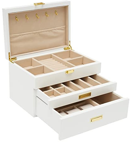 Begoniape Schmuckkästchen für Damen und Mädchen, 3 Ebenen Schmuckaufbewahrung Schmuckkasten aus Dichtekarton, Groß Schmuckschatulle für Halsketten Ringe Ohrring Armbänder