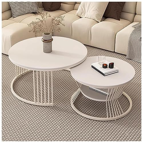 Tables Basses Blanches, Tables Basses Rondes gigognes pour Salon, Bureau, Table de Bout décorative Moderne, Table de canapé avec Pieds en métal Blanc Robuste