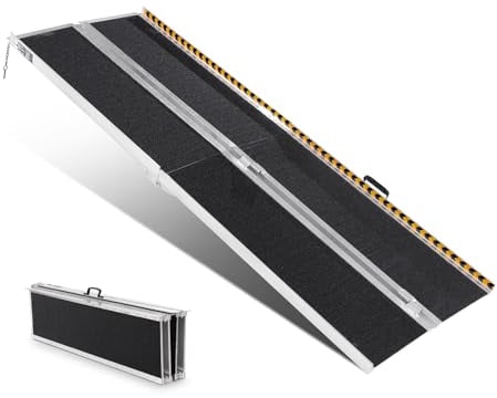 VEVOR Tragbare Rollstuhlrampe 3 m 363 kg Tragkraft rutschfeste Aluminium-Klappschwellenrampe Faltbare Rollstuhlrampe für Mobilitätsroller Behindertenrampe für Hausstufen Treppen Türen Bordsteine