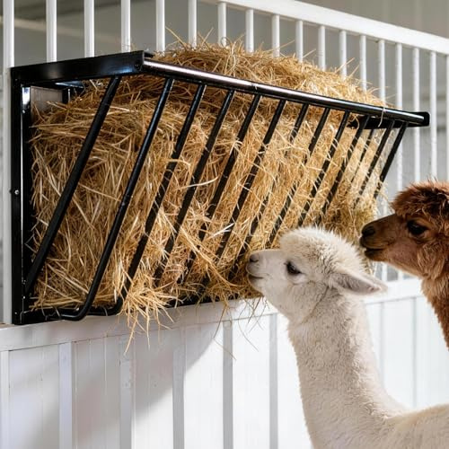 Wall Mounted Hay Feeder & Blanket Holder, 63 67 Gal Heavy Duty Steel Hay Rack for Horse Stall, Goat Shed, Sheep Barn, Organizer for Feeding and Storage