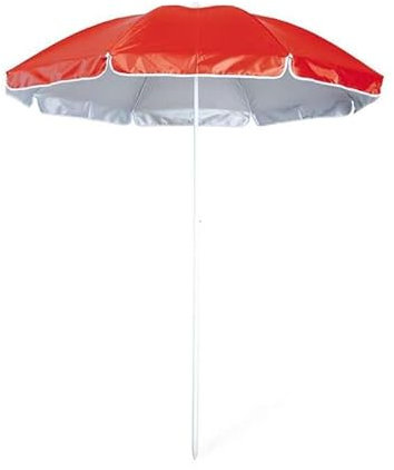 Sombrilla de playa de 8 paneles con bolsa de hombro, 150 cm, nailon resistente, interior gris plateado, protección UV, tubos metálicos blancos ajustables, faldas laterales anegadas, rojo