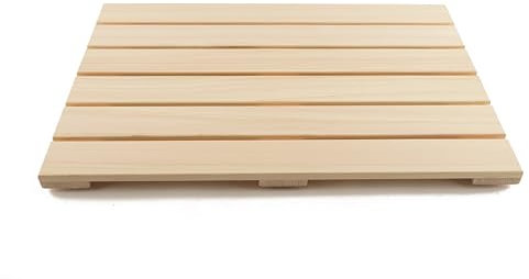 BOUMBI Hinoki Badematte aus Holz mit rutschfester Gummiauflage aus Zypressenholz, Duschmatte (65,6 x 43,2 x 2,5 cm)