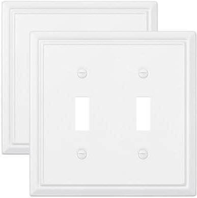 ZILLSEA Lichtschalter-Abdeckplatten, reinweiß, Doppel-Kipp-Wandplatten, Metallschalterplatten, 12 x 12 cm (B x H), mittlere Größe, 2 Stück