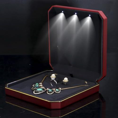HSLFUAI Big necklace box Espositore per collane con luce a LED, grande scatola per collane, Scatole per collane per gioielli