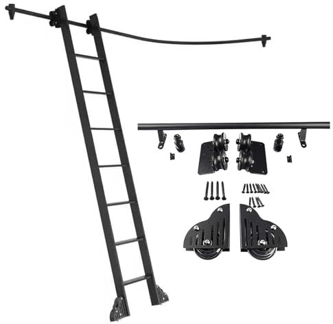Junvstor 3.3-24ft Rolling Library Ladder Kit, Rolling Ladder Sliding Track Rail Kit for Loft Office, Mobile Ladder Handware Kit (No Ladder Slide Rails System(4ft/122cm Track Kit)