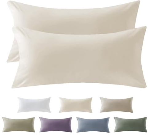 SOULFUL Satin Kissenbezug 40x80 Baumwolle Kissenbezüge 2 Teilig Beige | Satin Kissenbezüge 2 Teilig mit Reißverschluss,ÖkoTex Zertifiziert, Weich und Bequem
