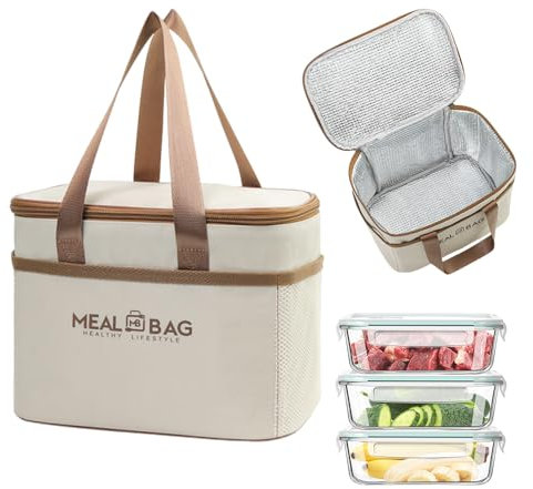 MSLSOZ Faltbare Lunchtasche, isolierte Lunch-Tasche, wasserdicht, wiederverwendbar, thermotasche für Damen, Herren, Kinder und Studenten, Reisen, Picknick (Khaki).