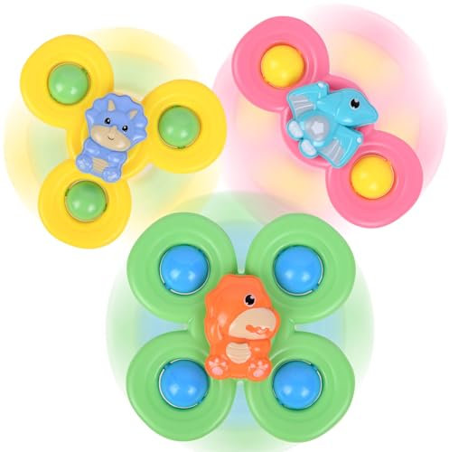 Ainiv Juguete Giratorio con Ventosa Bebe, 3Pz Spinner Bebe Ventosa, Interesante Juguetes Bañera Bebe, Spinner Juguetes Baño Sensoriales para Bebés Niños de 1 a 3 Años (Dinosaurio)