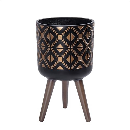 D'vine Dev 25,4 cm Pflanztopf mit Ständer, Mitte des Jahrhunderts hoher Blumentopf mit Beinen für Zimmerpflanzen, Bronze/Schwarz, 88-G-B-6