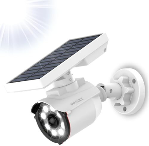 OOSSXX Solar Powered Outdoor Wireless Simulated Cameras Fake Camera Wire Free Solar Motion Light Motion Sensor Floodlights Spotlight