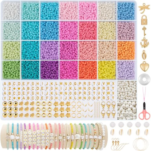 RUBY Perlen für Armbänder 28 Bunte Perlen zum Auffädeln 3mm Makkaron Matte Glasperlen zum Auffädeln, Mini Perlenset Charm Kit für DIY Bracelet Making Kit, Feiertage, Partys, Weihnachten