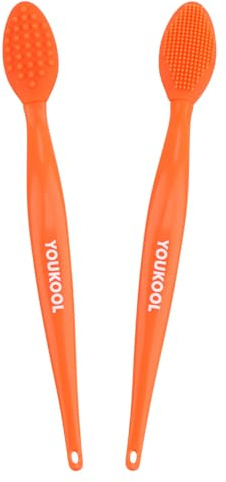 Lip Scrub Brush,Double-Sided Silicone Exfoliating Lip Brush Tool for Smoother and Fuller Lip Appearance,Orange,2pcs