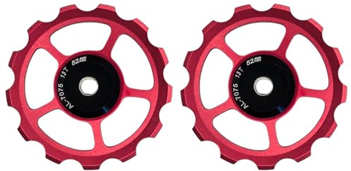 cyclingcolors 2X Galet de Dérailleur Arrière Poulie Aluminium 7075 Anodisé Rouge Roulement Etanche 689-2RS Chaine Vélo Cycle VTT Route Ville Jockey Wheel, 13 Dents