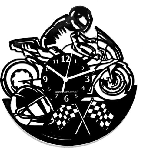 Instant Karma Clocks | Orologio Da Parete | Motociclismo | Moto da Corsa | Moto | Motocicletta | Idea Regalo, Design Sportivo con Bandiere a Scacchi, Decorativo, 30 cm