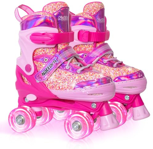 Nattork Kinder Rollschuhe, Rollschuhe Mädchen mit 4 Größen Einstellbare, Rollschuhe für Mädchen Anfänger, Drinnen und Draußen