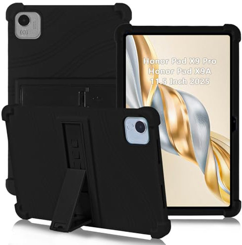 ATOOZ for Honor Pad X9A Case 11.5 Inch 2025,Soft Silicone Case for Huawei Honor Pad X9 Pro Tablet Kids with Adjustable Bracket (Black)