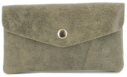 Double Tree Porte-Monnaie Cartes Femme Cuir Suède Grainé - Portefeuille Mi-Long Polyvalent - Compact Pratique - Kaki