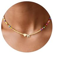 TINGN Geschenk Mädchen 5 6 7 8 9 Jahre - Bunte Perlen Kette mit Buchstaben H Halskette Kinder Choker Kette Damen Schmuck Kinder Personalisierte Geburtstagsgeschenk für Frauen Teenager Mädchen Geschenk