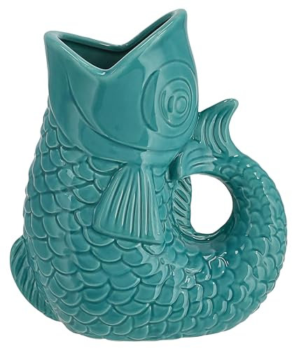 Vase Fisch 'Blubb' | 13x24x9cm Dolomit weiß | Blumenvase Dekovase Tischvase Fischform Fischmaul Griff (1 x Vase türkis 24cm)