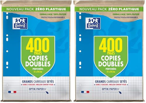 OXFORD Lot de 800 Pages Copies Doubles Grands Carreaux Seyes Format A4 (21x29,7cm) Perforees