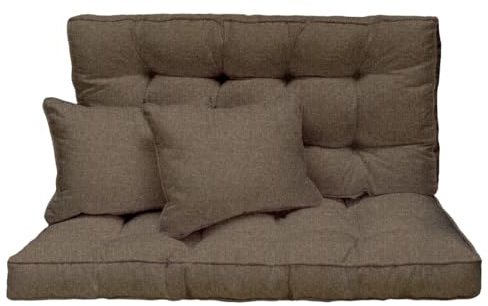 Hollywoodschaukel Auflage 120x50 cm - 2-Sitzer Set: Sitzkissen und Rückenkissen – gesteppt & dick gepolstert 10 cm – Kissen für Gartenbank, Palettenbank, Balkonbank & Terrasse – Savana Dunkel [133]