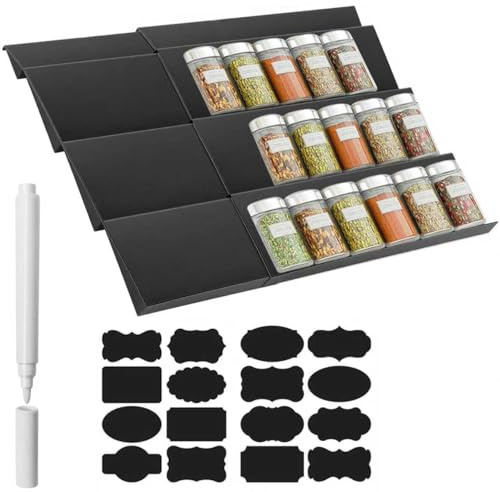 ZEKUN 2 Stück Gewürz Organizer Gewürzregal Schublade Gewürz Gewürzregal Schublade Gewürz Schubladeneinsatz 30cm Bis 60cm Ausziehbar Gewürze Organizer Gewürzschublade Mit 4 Ebenen(Ohne Gewürzglas)