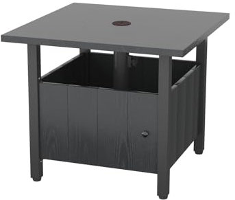 COSTWAY Table de Jardin Carrée avec Trou pour Parasol 4,8 CM, Table d'Appoint Extérieure Aspect Bois avec 2 SCS de Sable, pour Jardin Terrasse Bord de Piscine, Noir