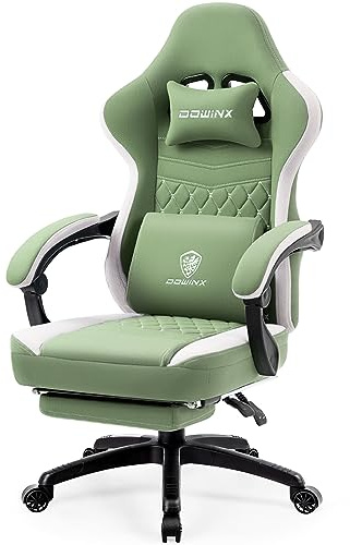 Dowinx Gaming-Stuhl Stoff mit Gelkissen und Taschenfederkissen, Ergonomischer Bürostuhl mit Fußstütze, Massage Gaming Sessel Gamer Chair für Erwachsene Grün