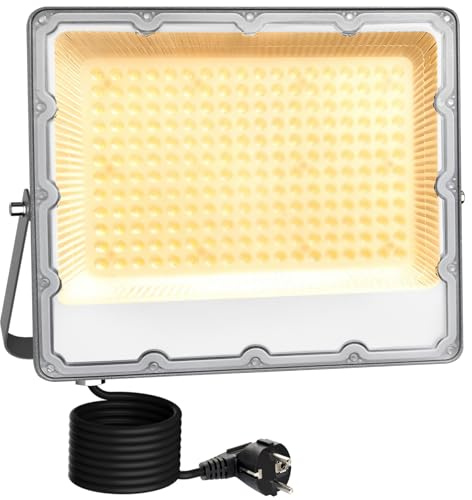 MEEKBOS LED Strahler Außen 200 W, 20.000 lm, 3000 K Warmweiß, Stecker | IP66 Wasserfester Fluter, Aussenstrahler für Outdoor Sicherheitsbeleuchtung, Hinterhof, Garten