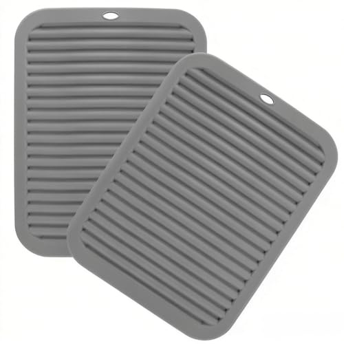Extra Thick Silicone Trivet Mat Heat Resistant Multi-purpose None slip Table Place Mats for Hot Pots Holder,Pads,Pans,Dishes,Spoon rest,Coasters for Kitchen Cooking & Dining(2pcs,Rectangle-Grey)