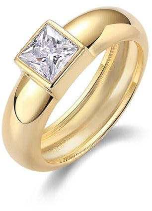 Skcess 14K Gelbgold Ring Damen, Verlobungsring 5.5X5.5mm Moissanit Weiß 1ct Größe 62 (19.7)
