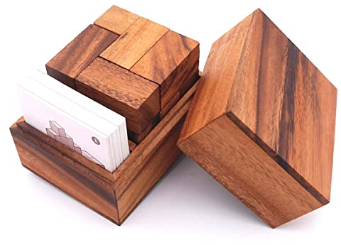 ROMBOL Soma Würfel - variantenreiches Denkspiel mit 50 Karten aus Holz