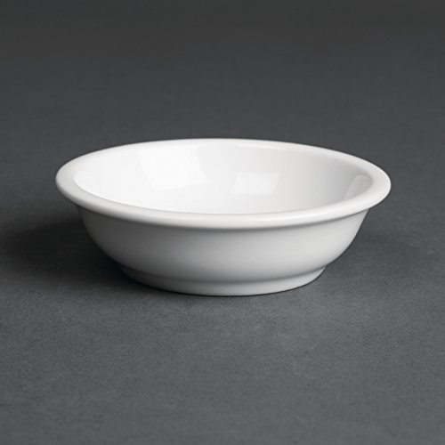 12X Royal Porcelain Classic White Butter Ramekins 80mm Dishes Bakeware | Oven-safe commercial bakeware built to resist stains and odors; ideal for heavy-duty catering use and buffet setups.